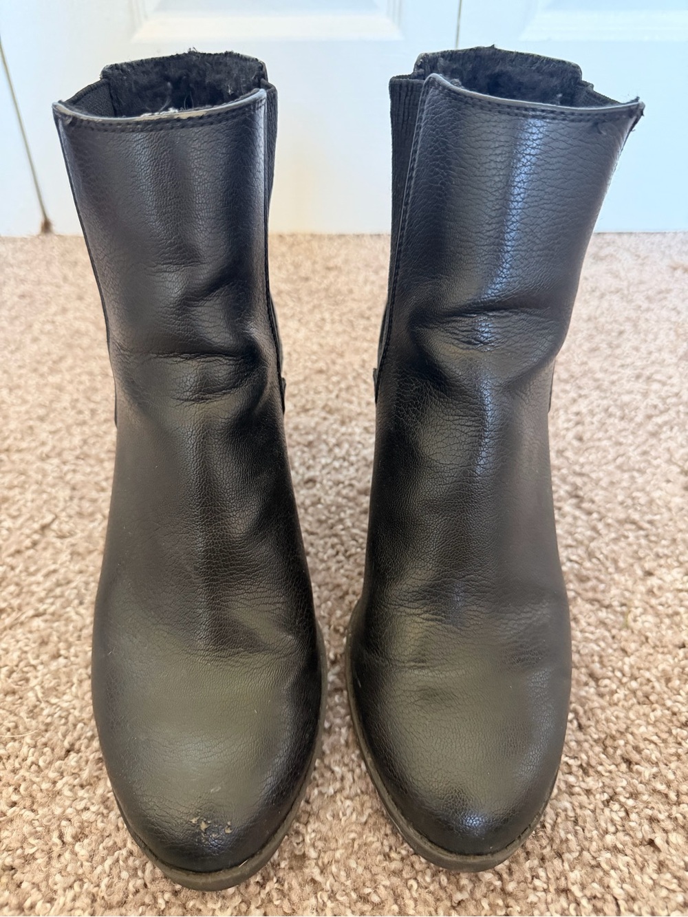 H&M Black Faux Leather Ankle Booties with Faux-Fur Lining